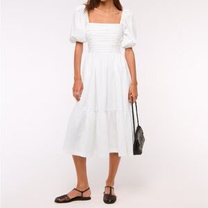 The A&F Emerson Linen-Blend Puff Sleeve Midi Dres